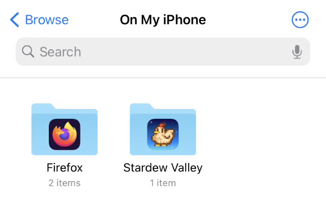 iPhone 上文件中的星露谷物语文件夹。