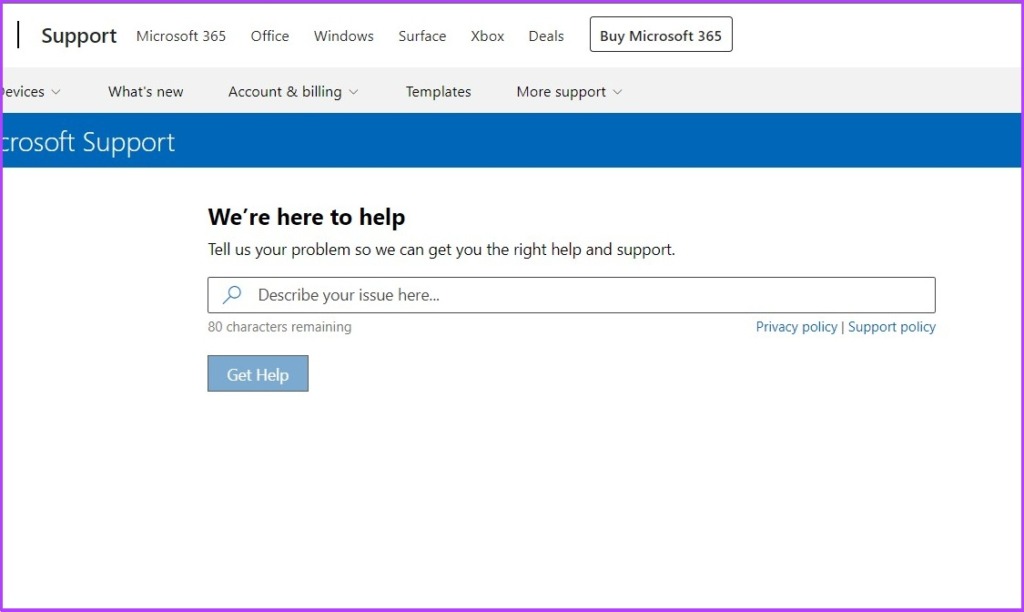 联系 Microsoft 支持页面