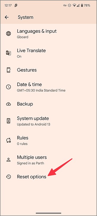 Android 上的重置选项