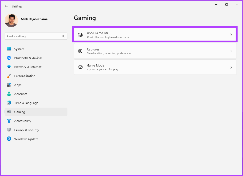 单击 Xbox 游戏栏