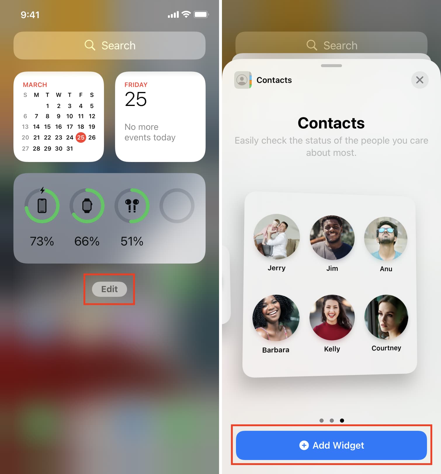 将联系人小部件添加到 iPhone 上的快速拨号